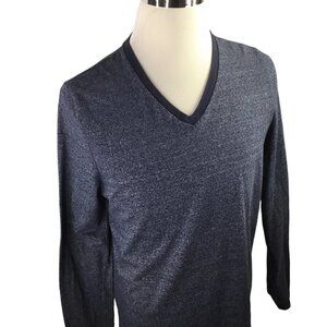 Asos V Neck Men's Size Large Long Sleeve Tee T Shirt Navy Blue Stretch Comfort